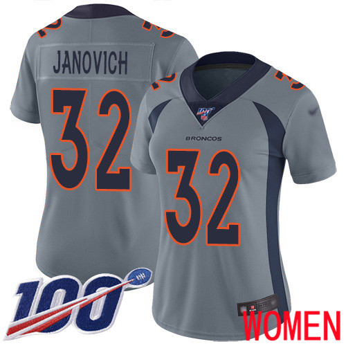 Women Denver Broncos #32 Andy Janovich Limited Silver Inverted Legend 100th Season Football NFL Jersey->women nfl jersey->Women Jersey